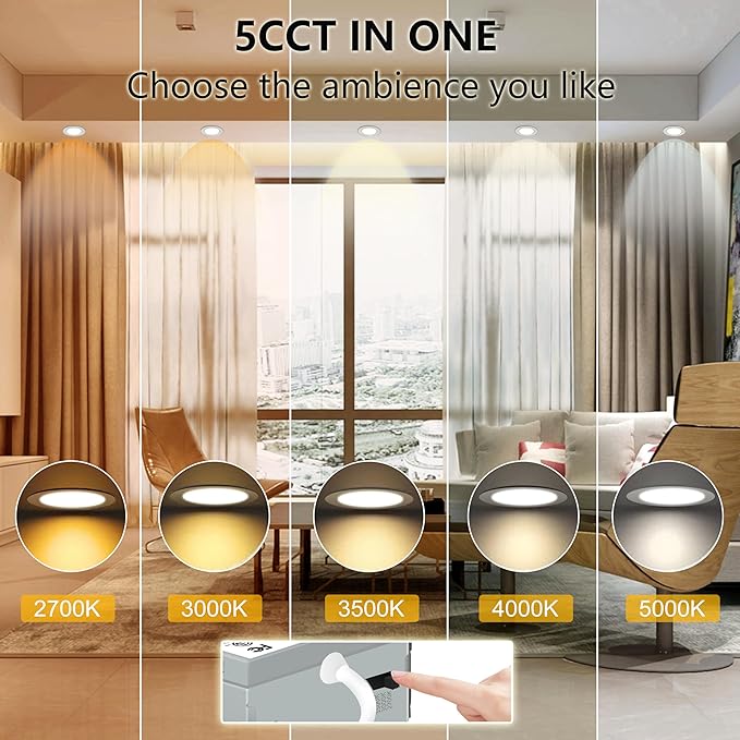 12 Pack 6 Inch LED Recessed Light with Night Light, 5CCT, Ultra-Thin with Junction Box 12W,1080lm, Dimmable Non-Can Downlight, High Brightness, ETL approva