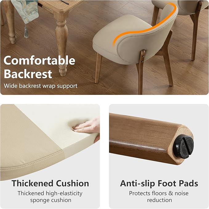 YOUNIKE Dining Chair with High Back Set of 8 Mid Century Modern Kitchen Chair Faux Leather Upholstered Armless Chair 20" Wide Padded Seat with Wooden Legs for Kitchen Dining Living Room Bedroom Khaki