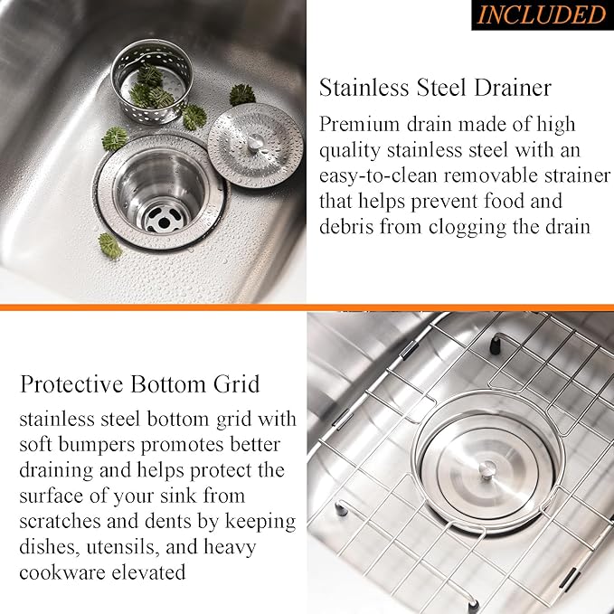 Stainless Steel Undermount Bar Sink-Bokaiya 15x12 Inch Small Undermount Sink Wet Bar Prep Sink 16 Gauge Outdoor Rv Single Bowl Kitchen Sink with Dish Grid