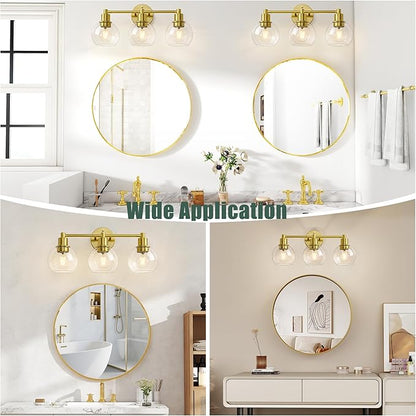 Espird 3 Light Bathroom Light Fixtures, Brushed Brass Bathroom Vanity Lights, Modern Vanity Lights 3-Light Globe Bathroom Vanity Lighting Fixture Over Mirror