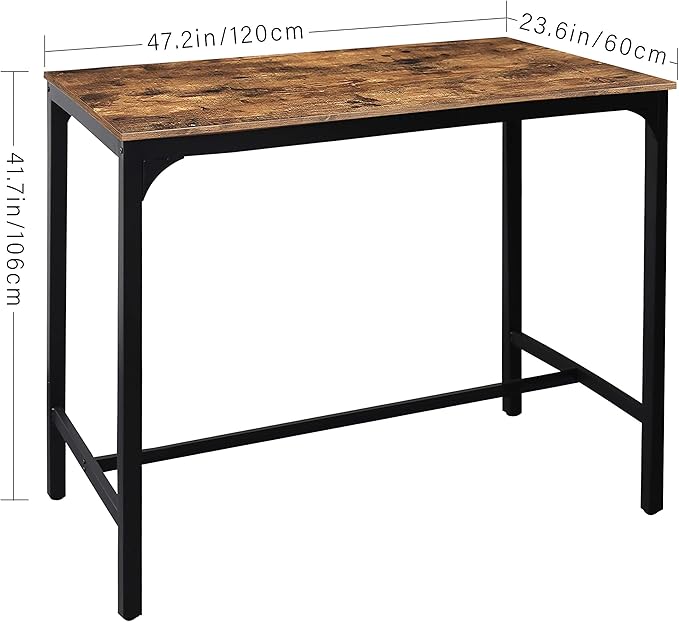 MUPATER 47'' Bar Table, Industrial Dining Table,High Top Table for 4,Tall Counter Height Pub Table for Dining Room, Kitchen or Living Room, 47.2''L x 23.6''W x 41.7''H, Rustic Brown