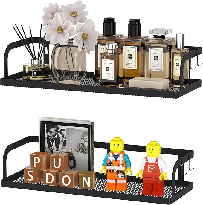 PUSDON Metal Wire Storage Baskets with Open Front, Multi-Purpose Organizer Bins with Mesh Bottom for Under Sink, Cabinet, Pantry and Bathroom, Space Saving Rack (Black, 2-Pack)