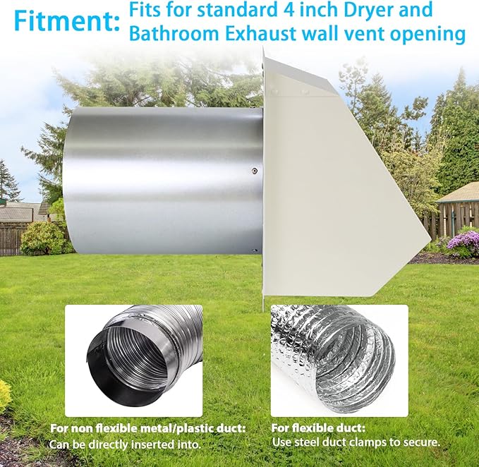 4 Inch Dryer Vent Cover Outside,Exterior Vent Cover Dryer Exhaust Vent Cover Outdoor Dryer Vent Cover for Exterior Wall Vent Hood for Dryer Range Hood House AC Vent,Hooded Wall Vent with Screen&Damper