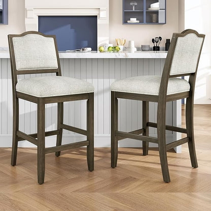Counter Height Stools Set of 2 Rustic Pack with Rubber Wood Frame, Ergonomic Backrest, Versatile for Kitchen Island, Dining Room, Brown Backrest Room Cozy Gathering