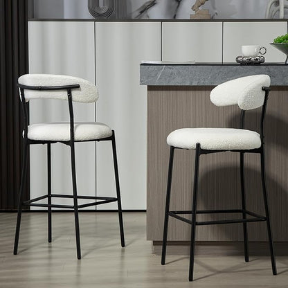 26'' Counter Height bar stools Fabric Cover Kitchen Island Counter bar Stool with Black Powder Coating Base and footrest(Snow)