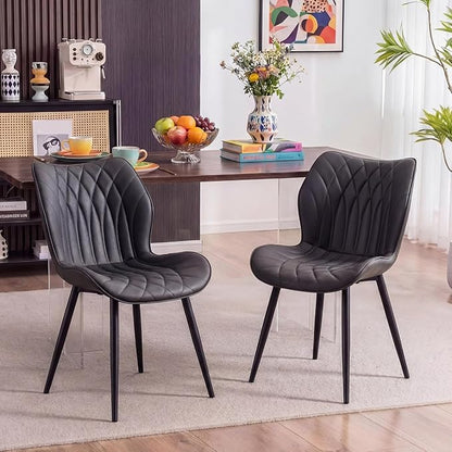 Kidol & Shellder Dining Chairs Set of 2, PU Leather Upholstered Kitchen Chairs with Back Armless, Mid Century Modern Side Chair for Dining Room, Living Room, Lounge, Restaurant, Black