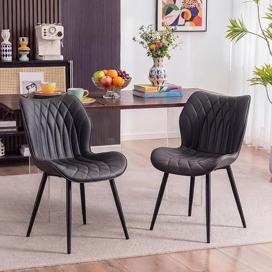 Kidol & Shellder Dining Chairs Set of 2, PU Leather Upholstered Kitchen Chairs with Back Armless, Mid Century Modern Side Chair for Dining Room, Living Room, Lounge, Restaurant, Black