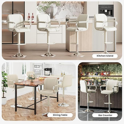 MALOL Set of 1 Beige Counter Chairs with Backs – Adjustable Swivel High Chairs for Kitchen Island, Modern Seating, Taburetes para Barra de Cocina, Island Stools for Home Bar