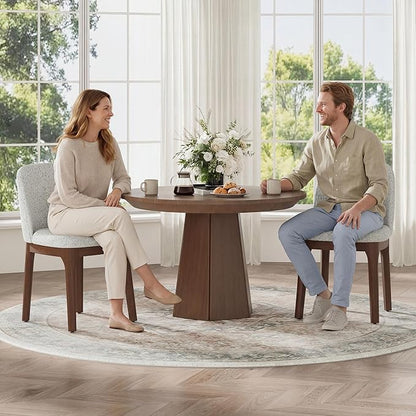 MALOL Wooden Dining Chairs Set of 2, Upholstered Kitchen & Dining Room Chairs with Thickened Wooden Legs, Farmhouse Side Chairs, Light Grey