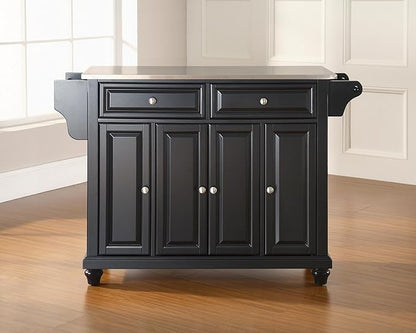 Crosley Furniture Cambridge Stainless Steel Top Rolling Kitchen Island Storage Cart, Spice Rack, Black