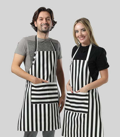 TOSHEX Kitchen Apron Waterdrop Resistant Cotton Apron with adjustable Aprons for Women with Pockets Cooking Apron Chef Apron for Men (1, Black)
