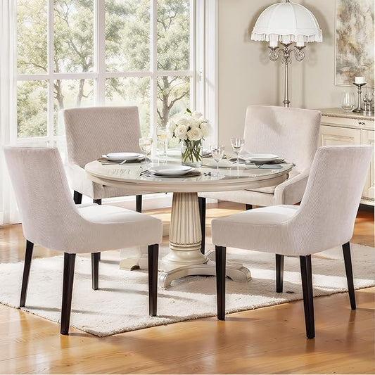 Dining Chairs Set of 4 – Extra Wide & Padded Corduroy Dining Chairs with Solid Wood Legs, High-Density Foam Cushion, Mid-Back Modern Kitchen Chairs for Comfortable Everyday Use