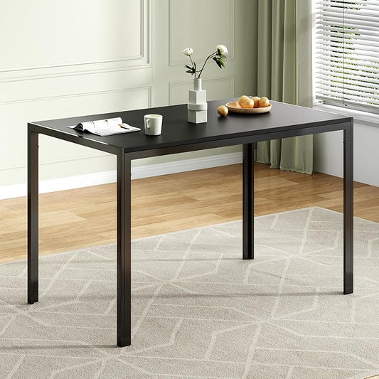 47" MDF & Metal Frame Island Table, Rustic Dining Table with Smooth Finish, Farmhouse Dining Table with 4-6 Person Capacity for Home Kitchen, Office, Black