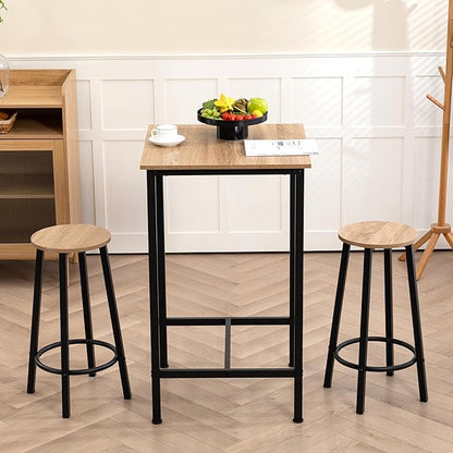 Finnhomy Bar Table Set, 23.6" Pub Table High Top Table, Square Bar Height Table, Bar Table with Stools, Kitchen Table Set for 2, Industrial Breakfast for Kitchen, Living Room, Greige