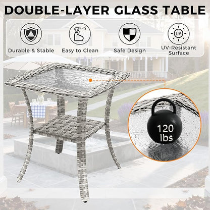 14-Seat Modern Patio Furniture Set with Swivel Rocking Chairs, Thick 4″ Cushions, Dual-Strand Wicker Rattan, Rust-Resistant Steel Frame – Outdoor Conversation & Modular Sectional,Navy