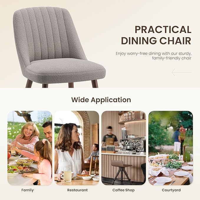 MALOL Upholstered Dining Chairs Set of 6, Modern Fabric Kitchen Chairs with Back, Wood Legs for Kitchen Dining Room Restaurant, Taupe