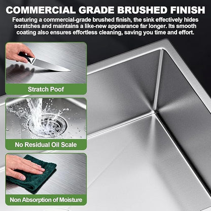 25" x 22" Drop-In Kitchen Sink, Single Bowl Topmount with Nano Coating & Workstation Design, Stainless Steel with Enhanced Durability