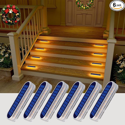 DetarZinLED Solar Deck Lights, 6 Pack Waterproof LED Path Lights, Outdoor Solar Step Lights, Solar Powered Light Bar for Stairs, Driveway, Walkway, Pathway, Dock, Porch, Warm White