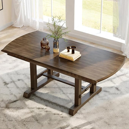78" Extendable Island Table, Rustic Dining Table with Wooden, Farmhouse Dining Table with Removable Leaf for Gatherings 4-8 People, Brown