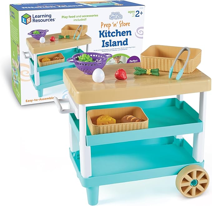 Learning Resources New Sprouts Prep ‘n’ Store Kitchen Island - Pretend Play Kitchen for Toddlers, Food Toys, Imaginative Role Play and Social Skills, Grocery Playset, Gifts for Boys and Girls