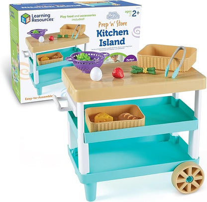 Learning Resources New Sprouts Prep ‘n’ Store Kitchen Island - Pretend Play Kitchen for Toddlers, Food Toys, Imaginative Role Play and Social Skills, Grocery Playset, Gifts for Boys and Girls