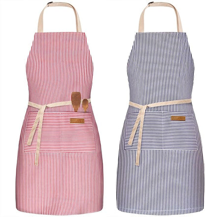 BeLuyi 2 Pack Adjustable Bib Apron with 2 Pockets Chef Cooking Kitchen Restaurant Aprons for Women Men