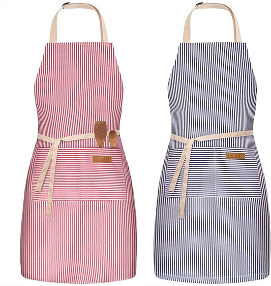 BeLuyi 2 Pack Adjustable Bib Apron with 2 Pockets Chef Cooking Kitchen Restaurant Aprons for Women Men