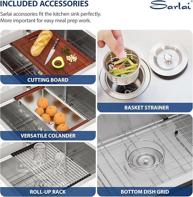 Sarlai 25 Kitchen Sink Drop-In Workstation - 25 x 22 Inch Topmount Ledge Stainless Steel 16 Gauge Single Bowl Over Counter for Kitchen, Laundry, Utility Room