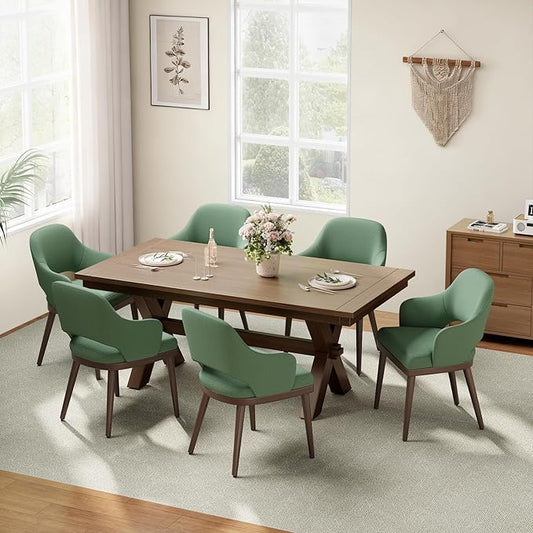 MALOL Wooden Dining Chairs Set of 6, Modern Fabric Upholstered Dining Room Chair, Kitchen Side Chairs, Farmhouse Dinner Chair with Open Back for Kitchen, Green