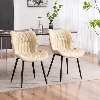 Kidol & Shellder Dining Chairs Set of 2, PU Leather Upholstered Kitchen Chairs with Back Armless, Mid Century Modern Side Chair for Dining Room, Living Room, Lounge, Restaurant, Beige