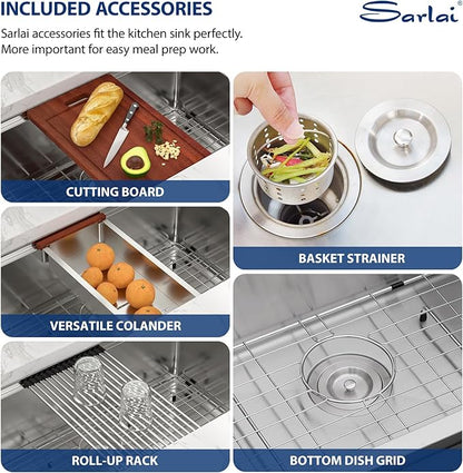 Sarlai 23 Undermount Bar Sink - 23 x 19 Inch Kitchen Sink Ledge Workstation 16 Gauge Stainless Steel Single Bowl RV Bar Prep Basin Kitchen Outdoor Sinks