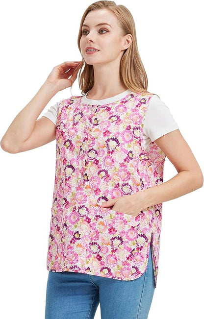 Nanxson Cobbler Apron for Women with 2 Patch Pockets Cotton Printed Vintage Apron with Buttons for Work Chef Kitchen Home