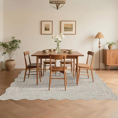 Imitation Braided Collection-Print Washable Rugs 10x13 Area Rug for Living Room Scalloped Bedroom Rug Soft Large Area Rug Non Slip Throw Rugs Stain Resistant Carpet for Nursery Dining Room