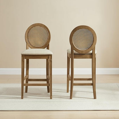 Crosley Furniture Katia Traditional Oval Cane-Back Counter Height Stool Set of 2, Upholstered Bar Stools, Driftwood/Crème
