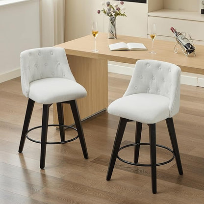 25" Swivel Bar Stools Set of 2-Modern Counter Height Chairs with Linen Upholstery&Button Tufted Back, Solid Wood Frame Barstools for Kitchen Island,for Living Room