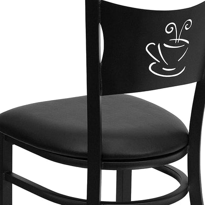 Flash Furniture 4 Pack HERCULES Series Black Coffee Back Metal Restaurant Chair - Black Vinyl Seat