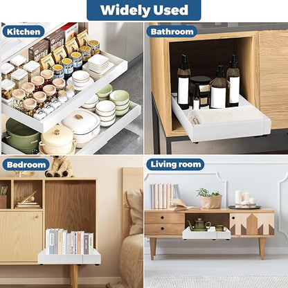Pull-out Cabinet Organizer, ExpandableHeavy Duty Slide out Drawers Fixed with Adhesive Nano Film for Pots, Roll out Shelf Storage for Kitchen Base Cabinet Organization
