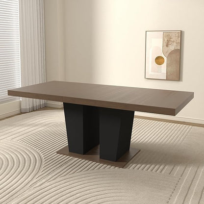 78" Dining Table for 4-10,Modern Expandable Rectangular Kitchen Table,Long Dining Room Tables with Black Double Sturdy Pedestal Base for Kitchen Living Room (Beige+Brown)