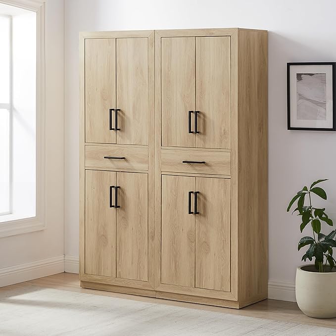 Crosley Furniture Isla 2-Piece Modern Kitchen Storage Pantry Cabinet Set with Shelves, Dining, Laundry Room, Ash