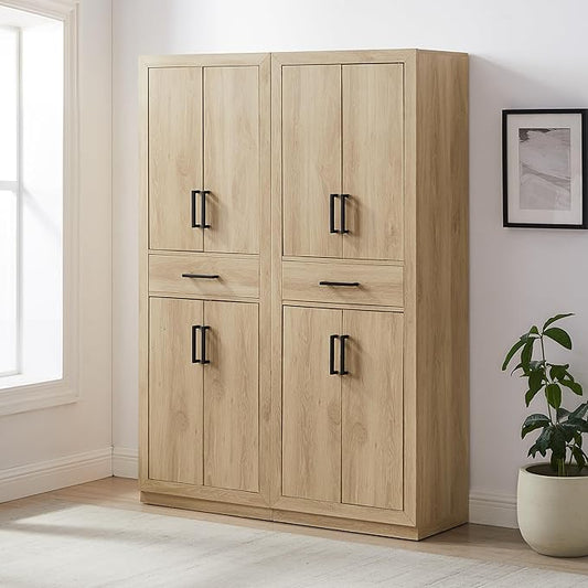 Crosley Furniture Isla 2-Piece Modern Kitchen Storage Pantry Cabinet Set with Shelves, Dining, Laundry Room, Ash