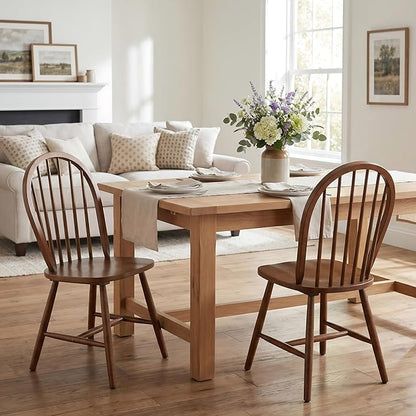 chairus Walnut Windsor Dining Chairs Set of 2, Farmhouse Wooden Dining Room Chairs with Spindle Bow Back, Modern Cottage Oak Side Kitchen Chairs