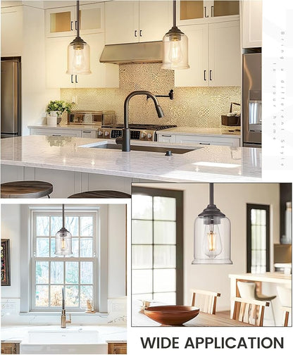 zeyu Farmhouse Hanging Pendant Lights 2 Pack, Modern Pendant Lights Kitchen Island with Clear Glass Shade, Oil Rubbed Bronze Finish, ZSL104MIL-2 ORB