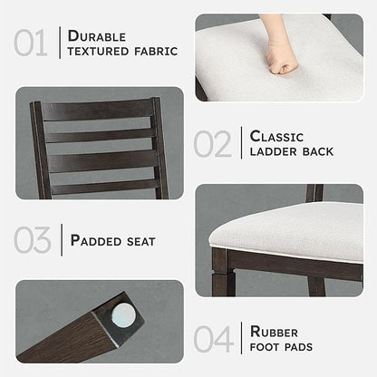 Lexicon Dining Chairs Set of 2, Wood Frame and Beige Textured Fabric Upholstered Seat, Ladder Back, Accent Seating for Dining Room, Kitchen Table, Office, Easy Assembly, Dark Espresso