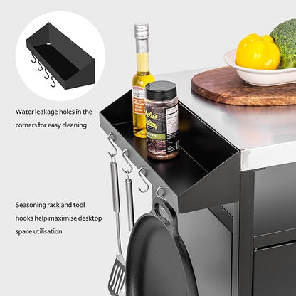 OuterMust Grill Table Outdoor Kitchen Cabinet, Moveable Outdoor Prep Table & Bar for Storage, Grilling and Pizza Oven, Multifunctional Silver & Black