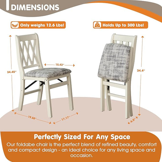 East West Furniture - PNC-LWH-30– Plano Folding Kitchen Chairs with PU Leather Seat, Ready to Use, 3-X Back Design, Set of 2, Linen White Wood Finish