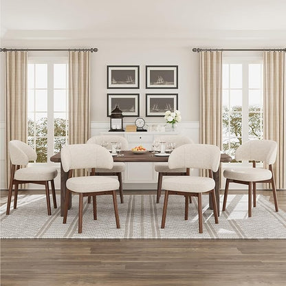 MALOL Wooden Dining Chairs Set of 6, Modern Upholstered Dining Room Chair, Fabric Kitchen Side Chairs with Curved Open Back for Living Room/Restaurant/Cafe, Beige
