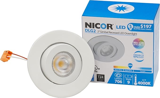 NICOR Lighting 2 inch LED Gimbal Downlight in White, 4000K (DLG2-10-120-4K-WH)