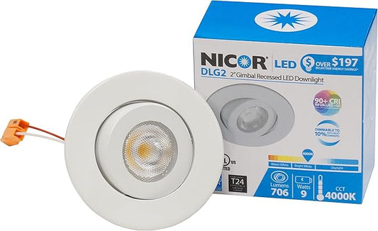 NICOR Lighting 2 inch LED Gimbal Downlight in White, 4000K (DLG2-10-120-4K-WH)