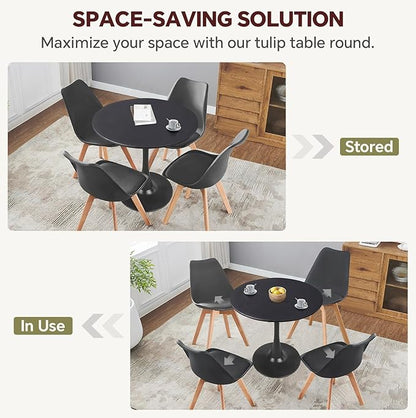 Round Dining Table 31.5" Black Tulip Table with Pedestal Base for 2-4 People Small Space - Kitchen Living Room Cafe