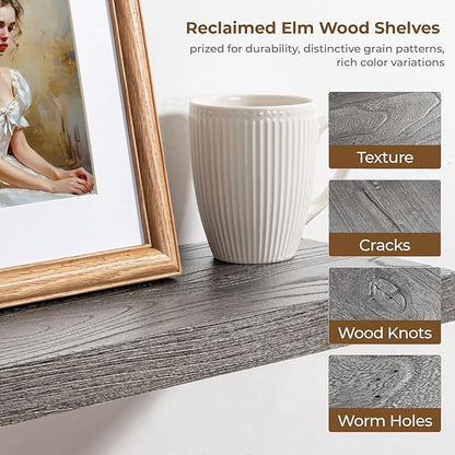 Axeman Rustic Elm Wood Floating Shelves - 72'' W x 8" D Wall Mantel Shelf with Invisible Bracket, Large Long Wall Mounted Storage Shelves for Living Room, Bedroom, Kitchen, Bathroom, Grey